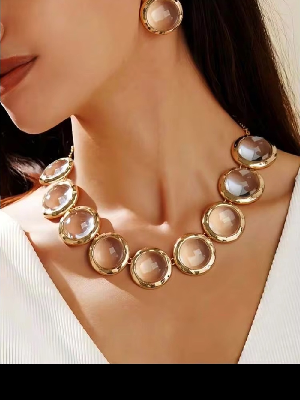 Gold-Tone Clear Stone Statement Necklace & Stud Earrings Set - Picture 5 of 12